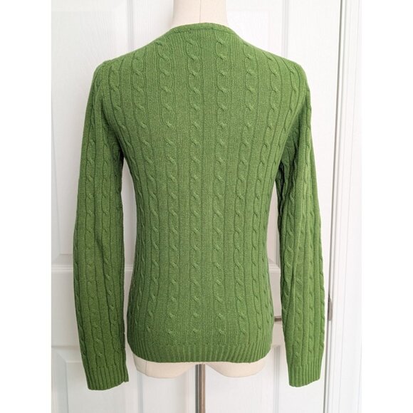 Vtg J Crew Green Cable Knit WOOL ANGORA CASHMERE V Neck Sweater Sz S Y2K Preppy - Picture 5 of 7